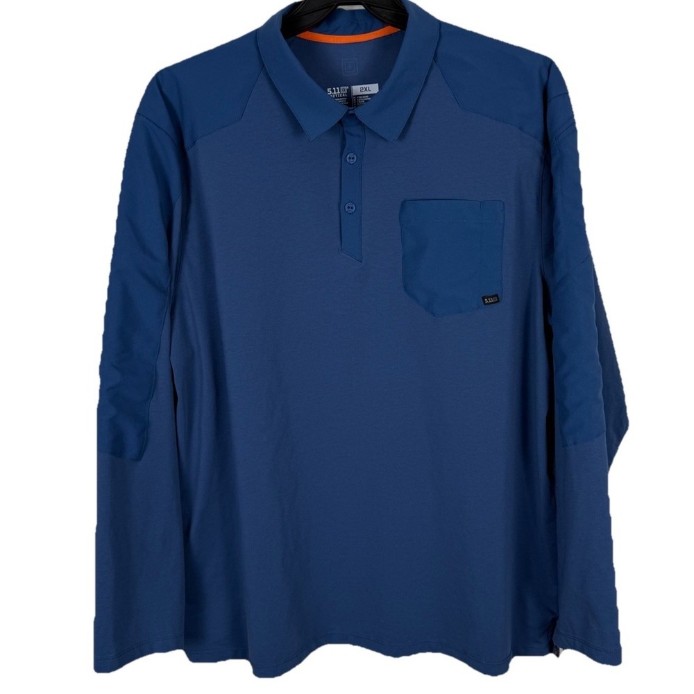 5.11 Tactical Artillery Long Sleeve Polo Shirt Mens XXL Blue Performance Stretch